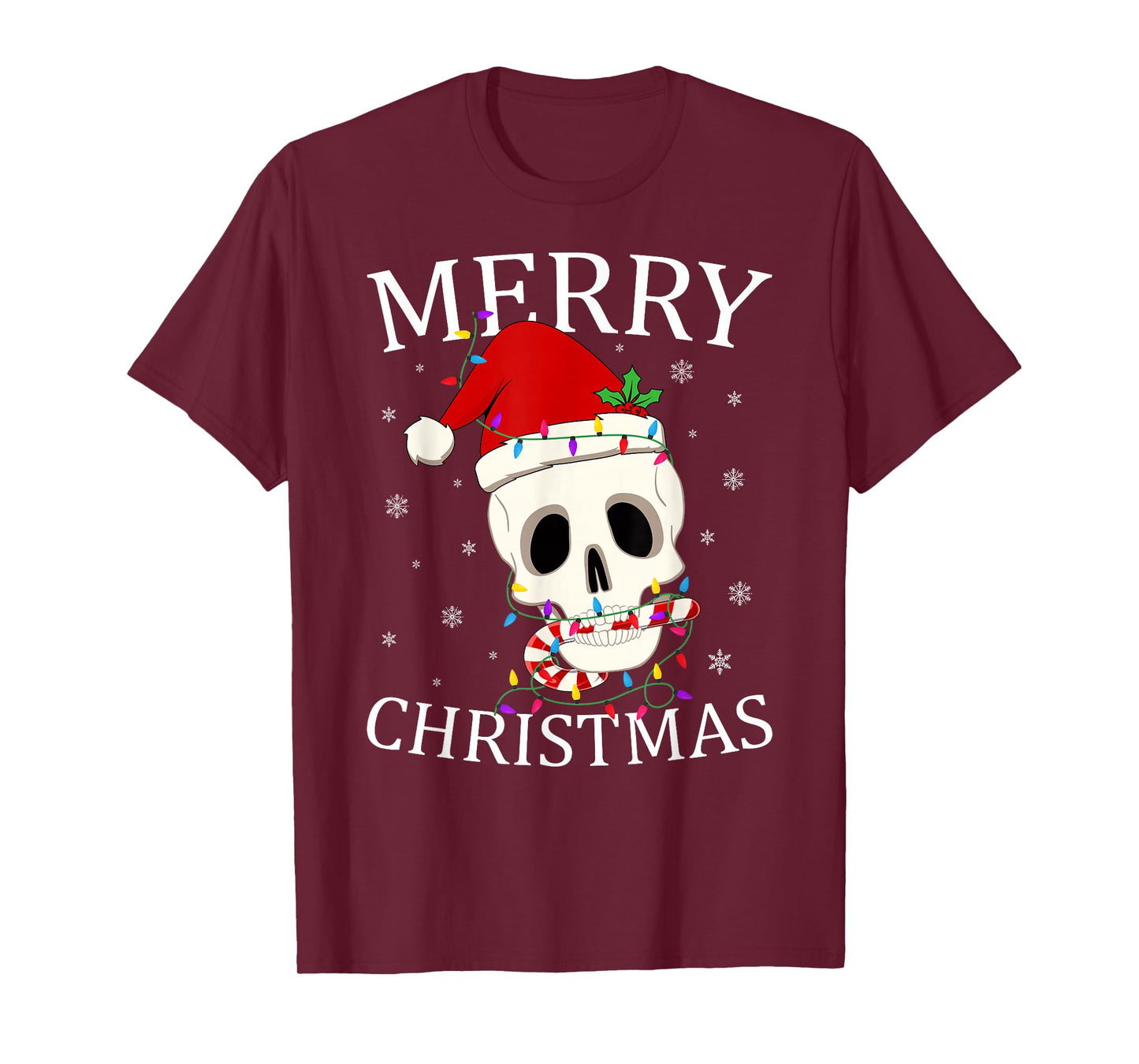 Merry Christmas Skeleton Skull Xmas Lights Men Women T-Shirt