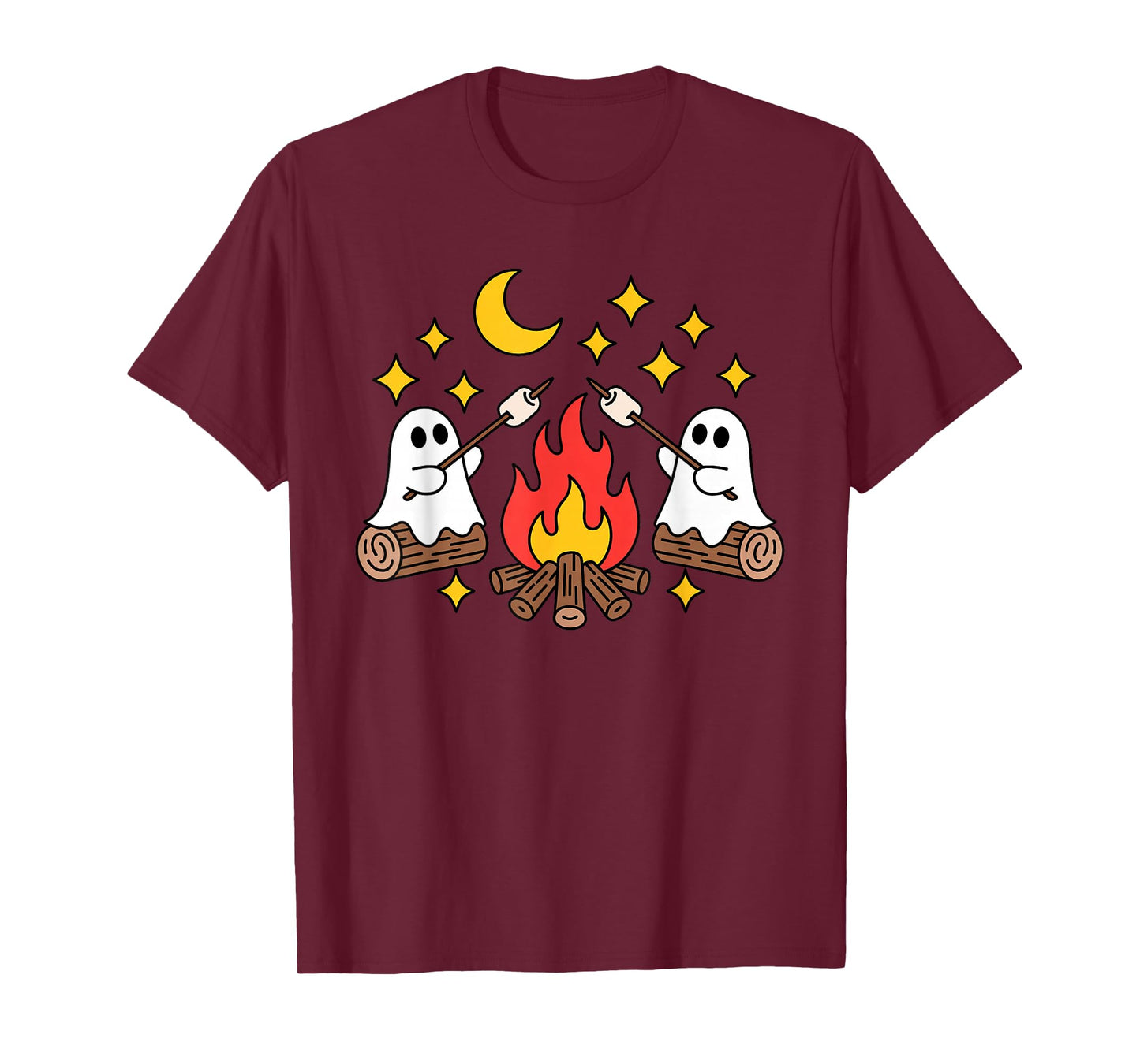 Cute Ghosts Camping Campfire Marshmallows Halloween Spooky T-Shirt