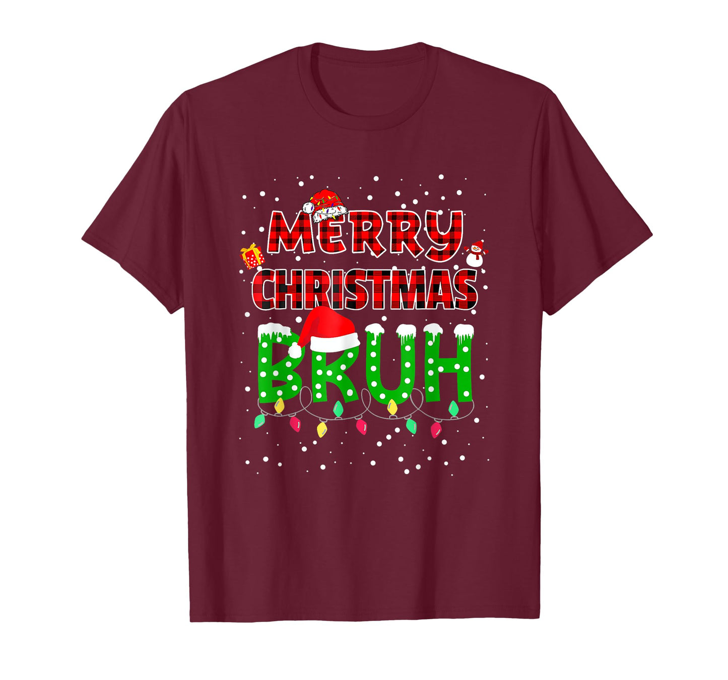 Bruh Merry Christmas Red Plaid Xmas Pajama T-Shirt