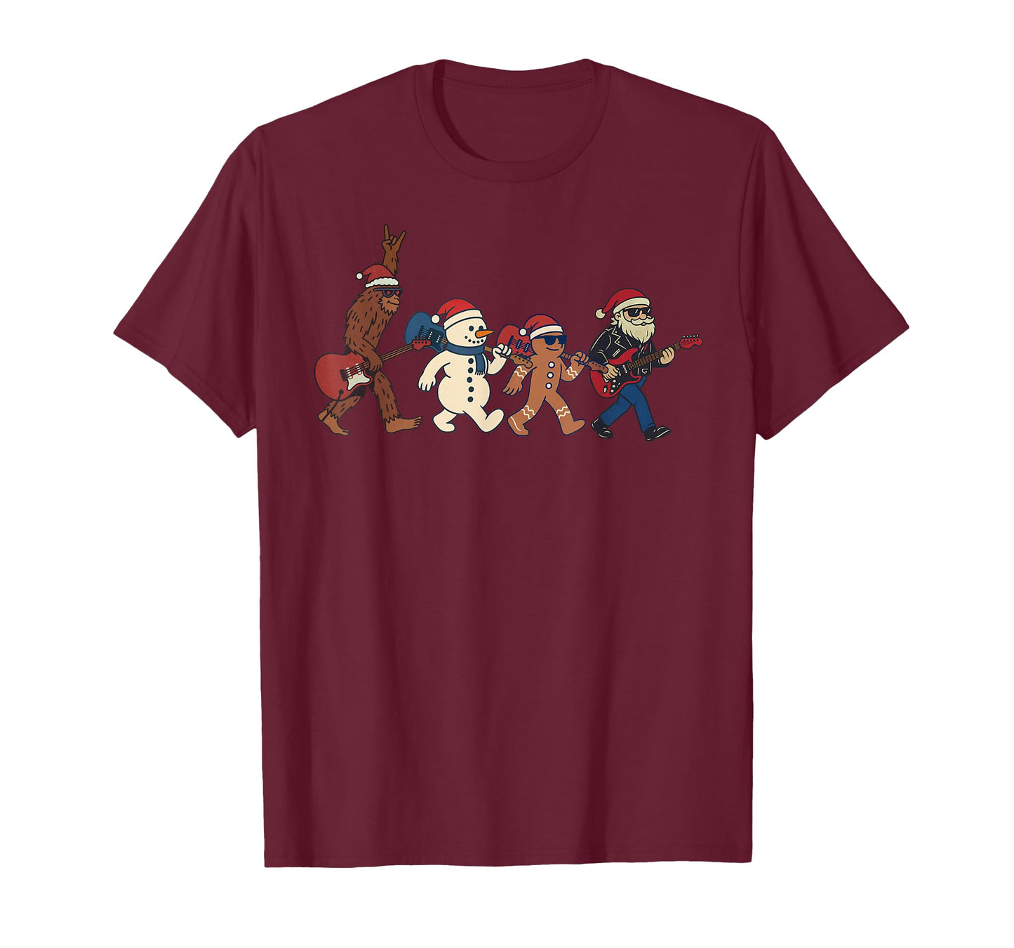 Santa Sasquatch Playing Rock Guitar Christmas Funny Xmas T-Shirt