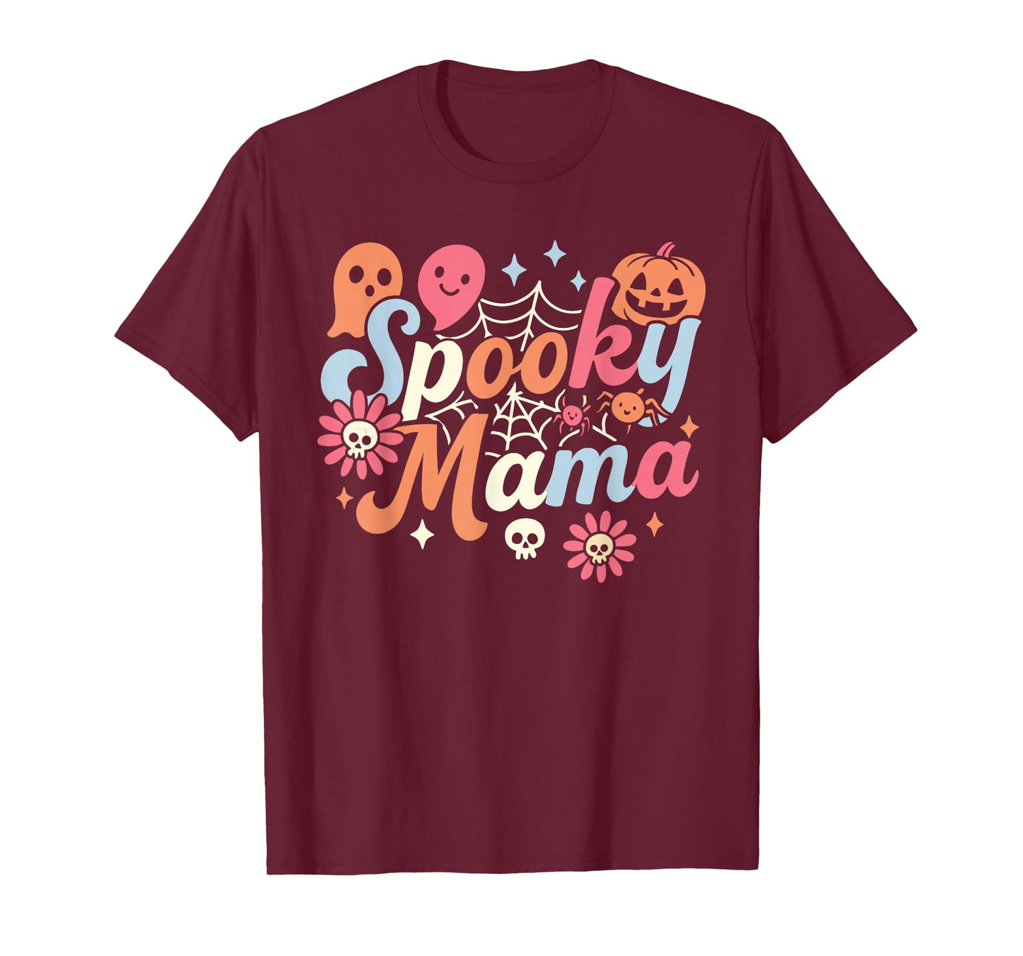 Spooky Mama Funny Mom Halloween Ghost Witch Bat T-Shirt