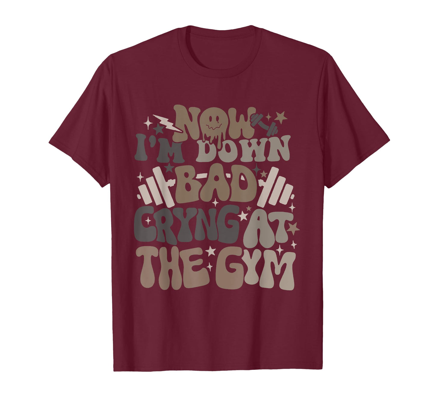 Now I'm Down Bad Crying At The Gym Unisex-Adults T-Shirt, Gym-goers, Young Adults, Black, Small, Short Sleeve