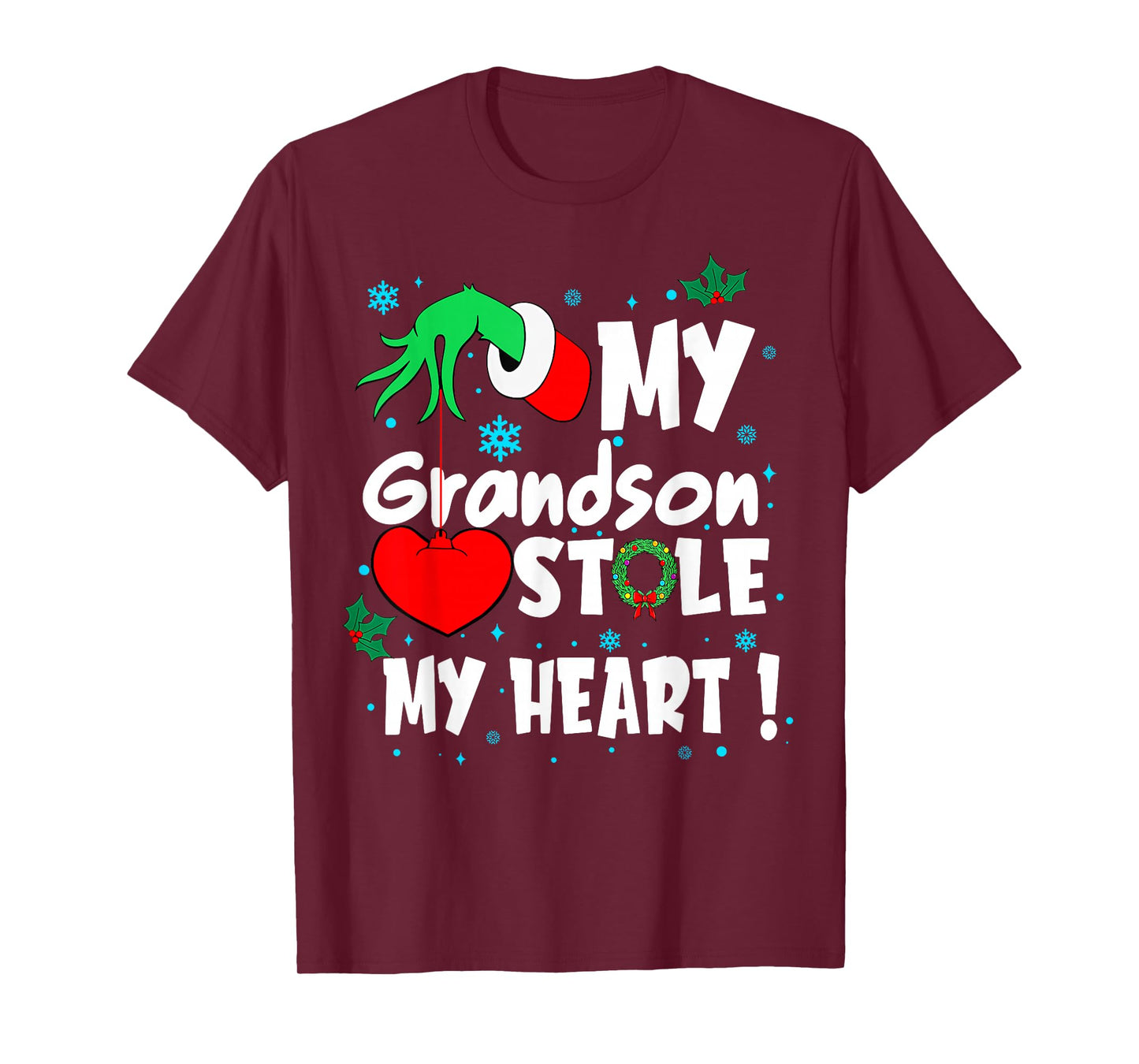 My Grandson Stole My Heart Christmas Family Holiday Pajamas T-Shirt