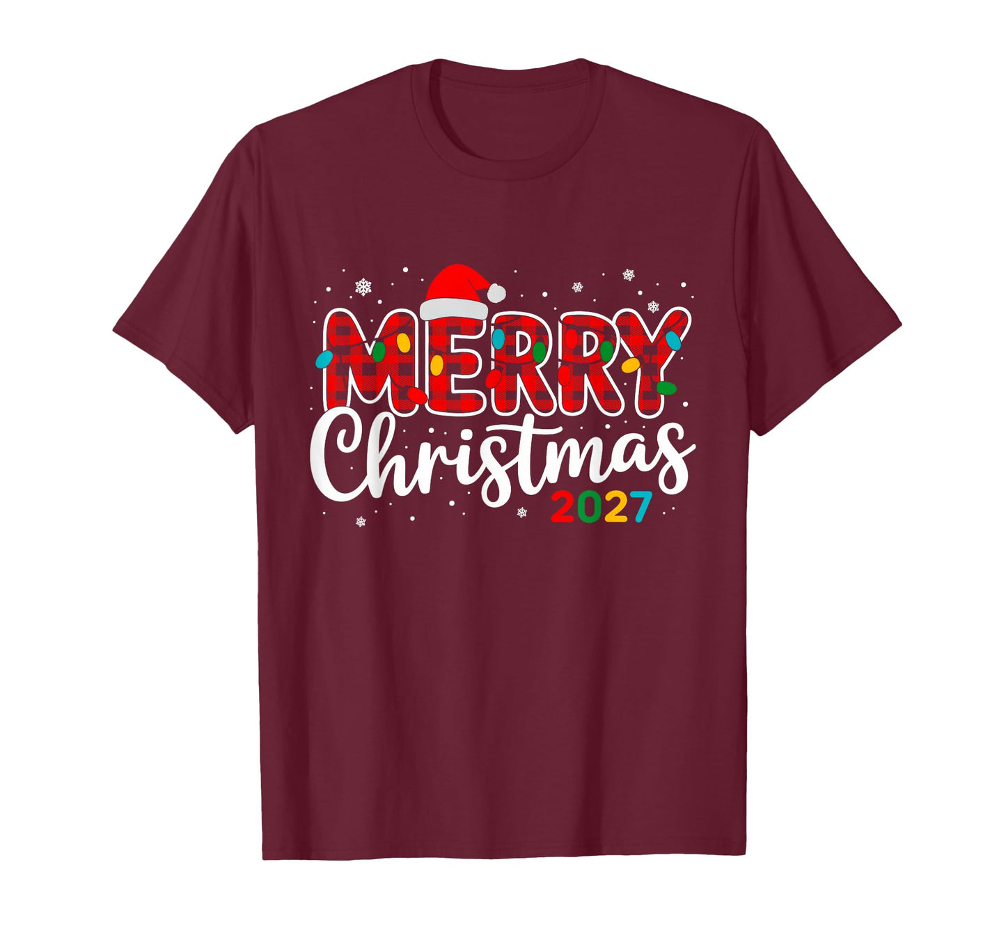 Merry Christmas 2027 Buffalo Plaid Santa Family Xmas 2027 T-Shirt