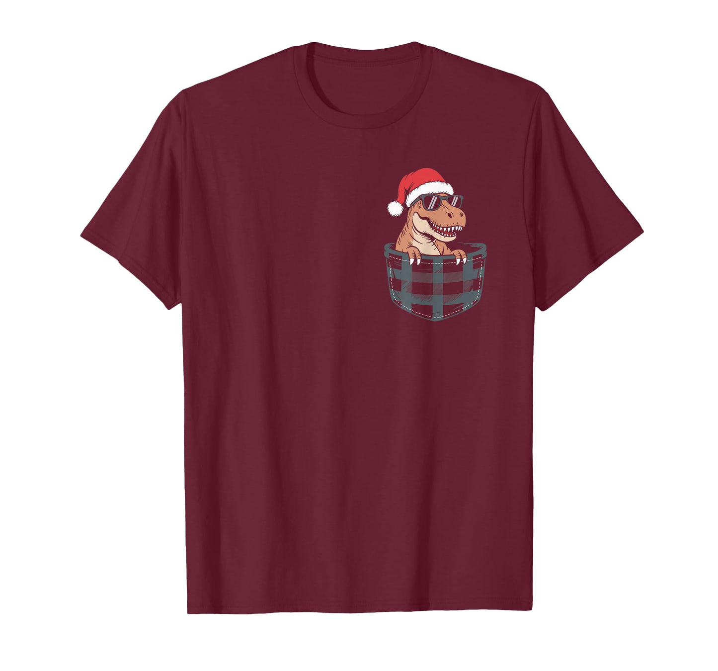 Christmas Dinosaur in a Pocket, t rex Pocket T-Shirt