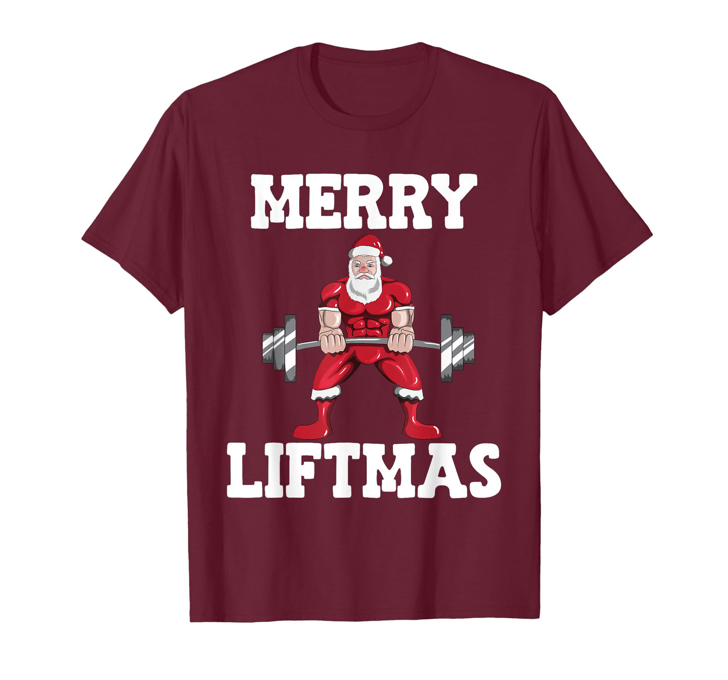Christmas Santa Claus With Weight Lifter Powerlifting T-Shirt