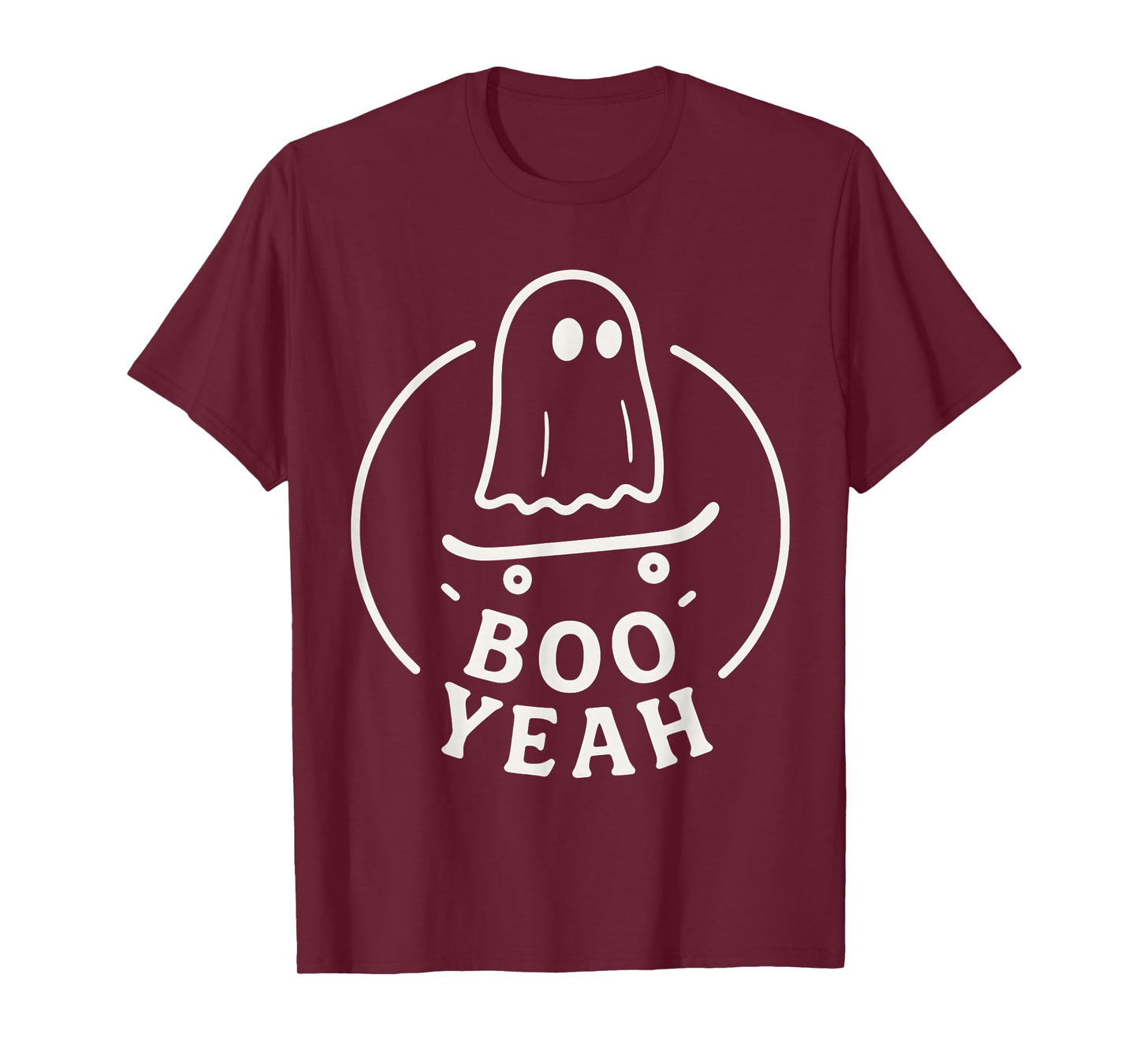 Boo Yeah Ghost On Skateboard Funny Halloween Costume T-Shirt