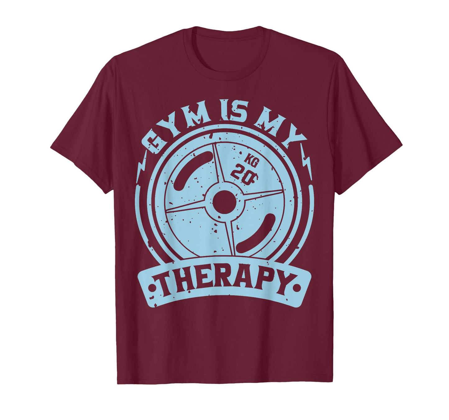Motivation Workout Gift Gym Is My Therapy Unisex-Adult T-Shirt Black Short Sleeve Modern Graphic Letter Print Crew Neck Regular Fit Cotton 70% Polyester 30% Size 6