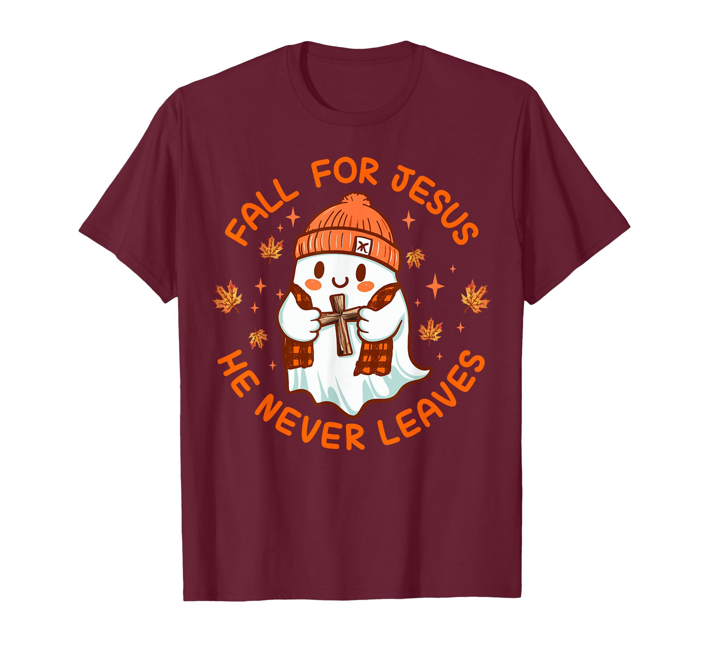 Fall For Jesus He Never Leave Cute Ghost Retro Halloween T-Shirt