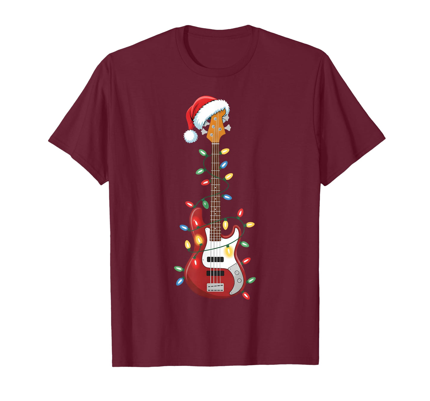 Guitar Santa Hat Christmas Lights Bass Player Guitarist Xmas T-Shirt