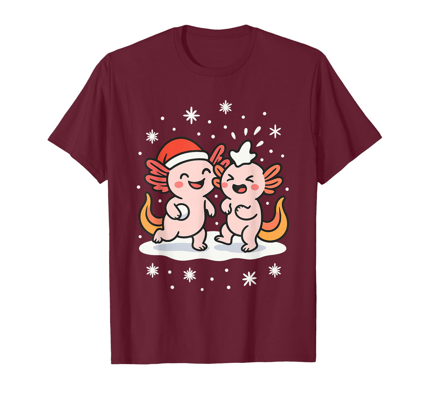 Funny Christmas Axolotl Snowball Fight Holiday T-Shirt