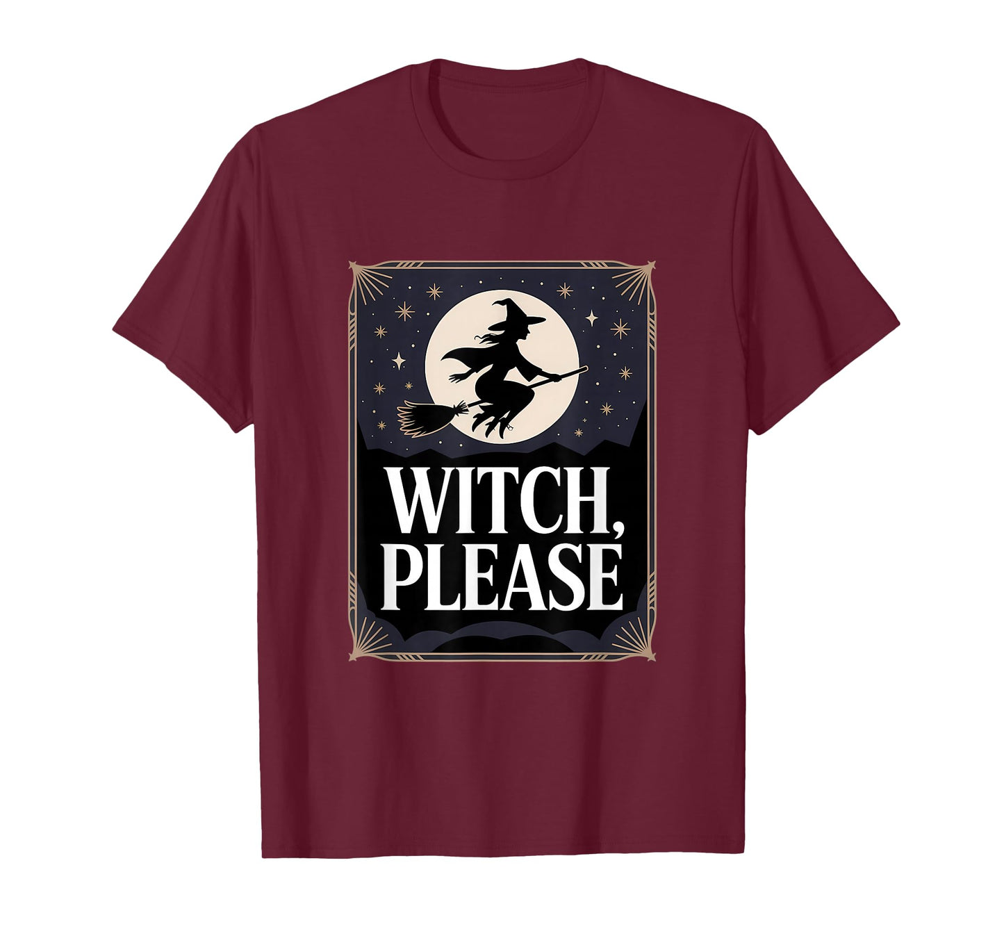 Witch Halloween Please Broomstick Moon Starry Night Magic T-Shirt