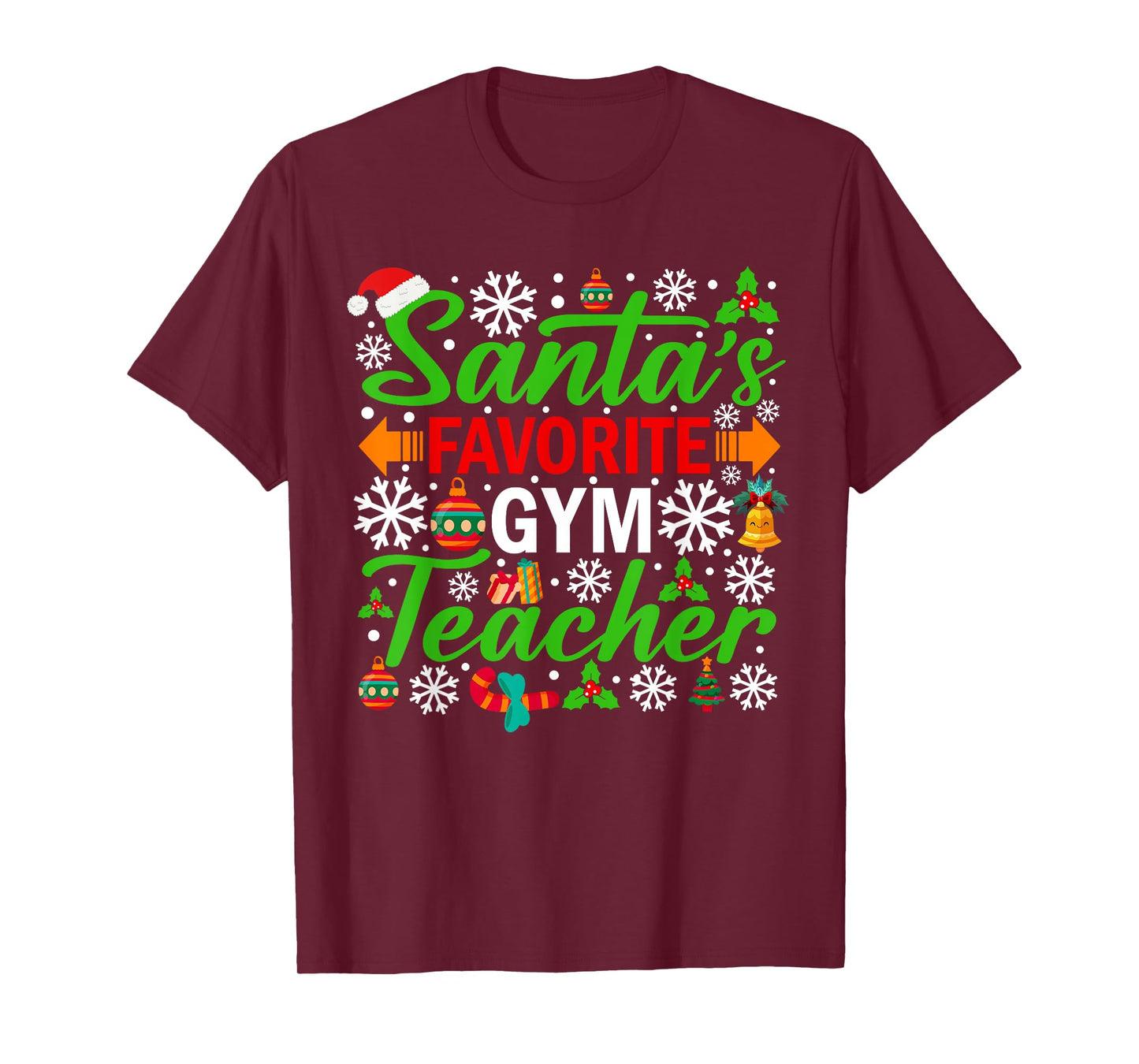 Santa's Favorite Gym Teacher Shirt Funny Christmas Xmas T-Shirt