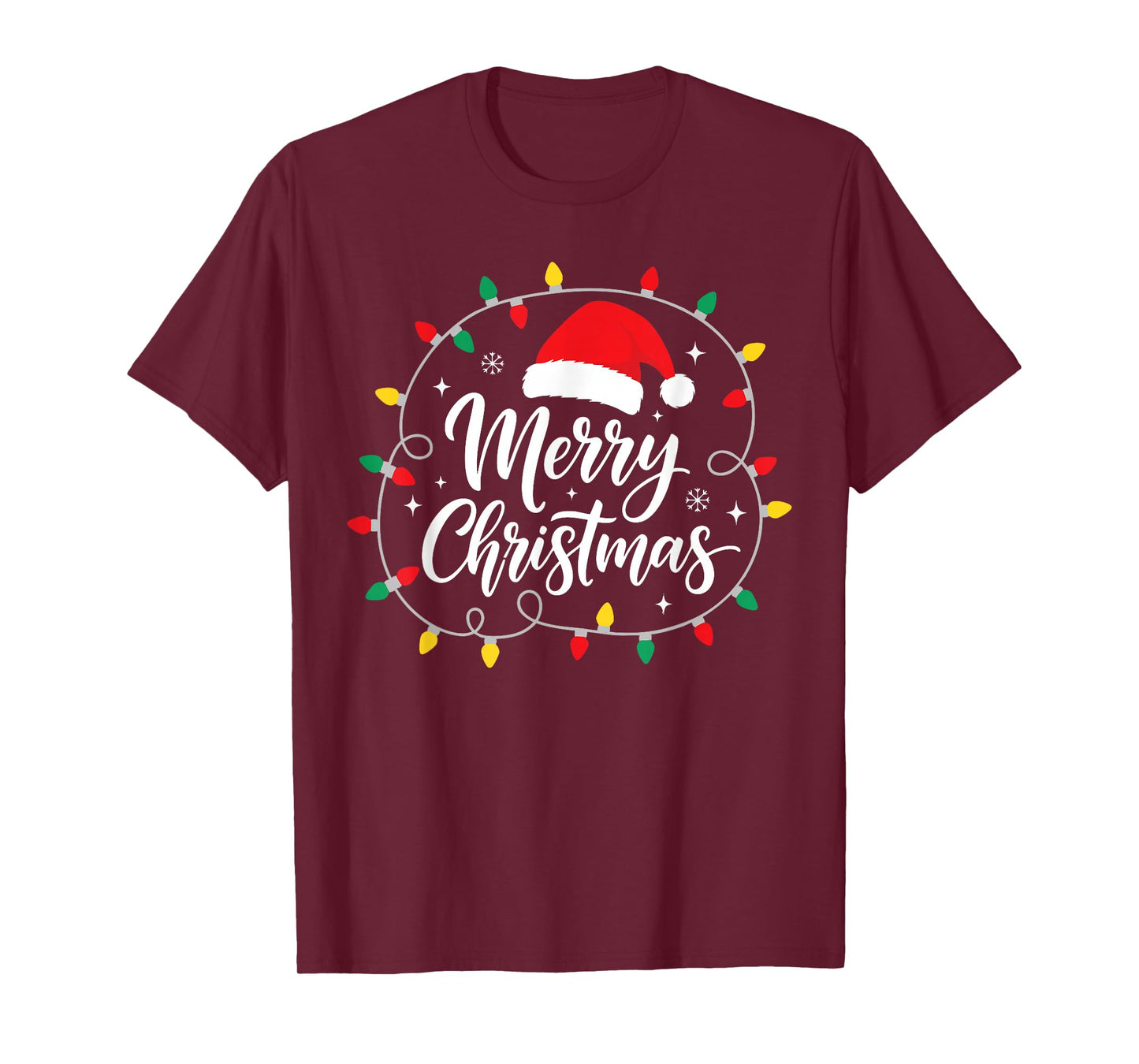 Merry Christmas Lights Red Santa Hat Xmas Family Men Women T-Shirt