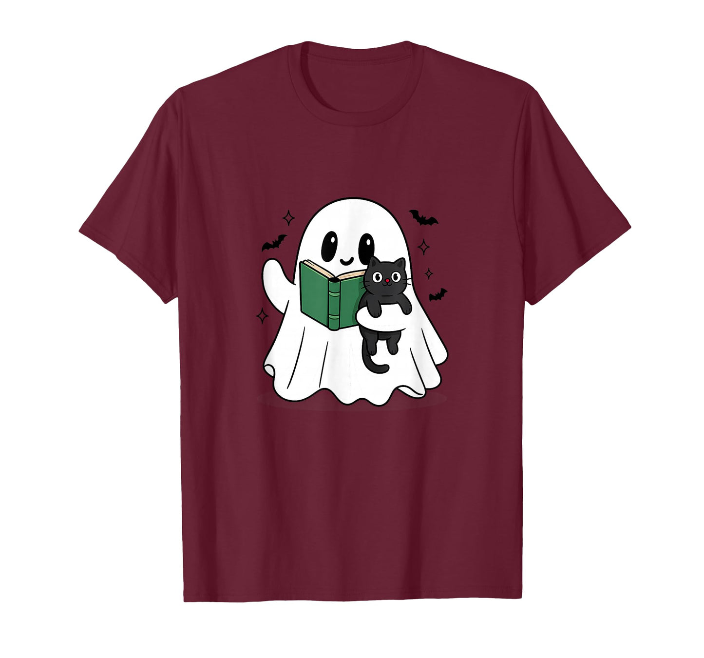 Amazing Spooky Creepy Halloween Ghost with Book and cat T-Shirt