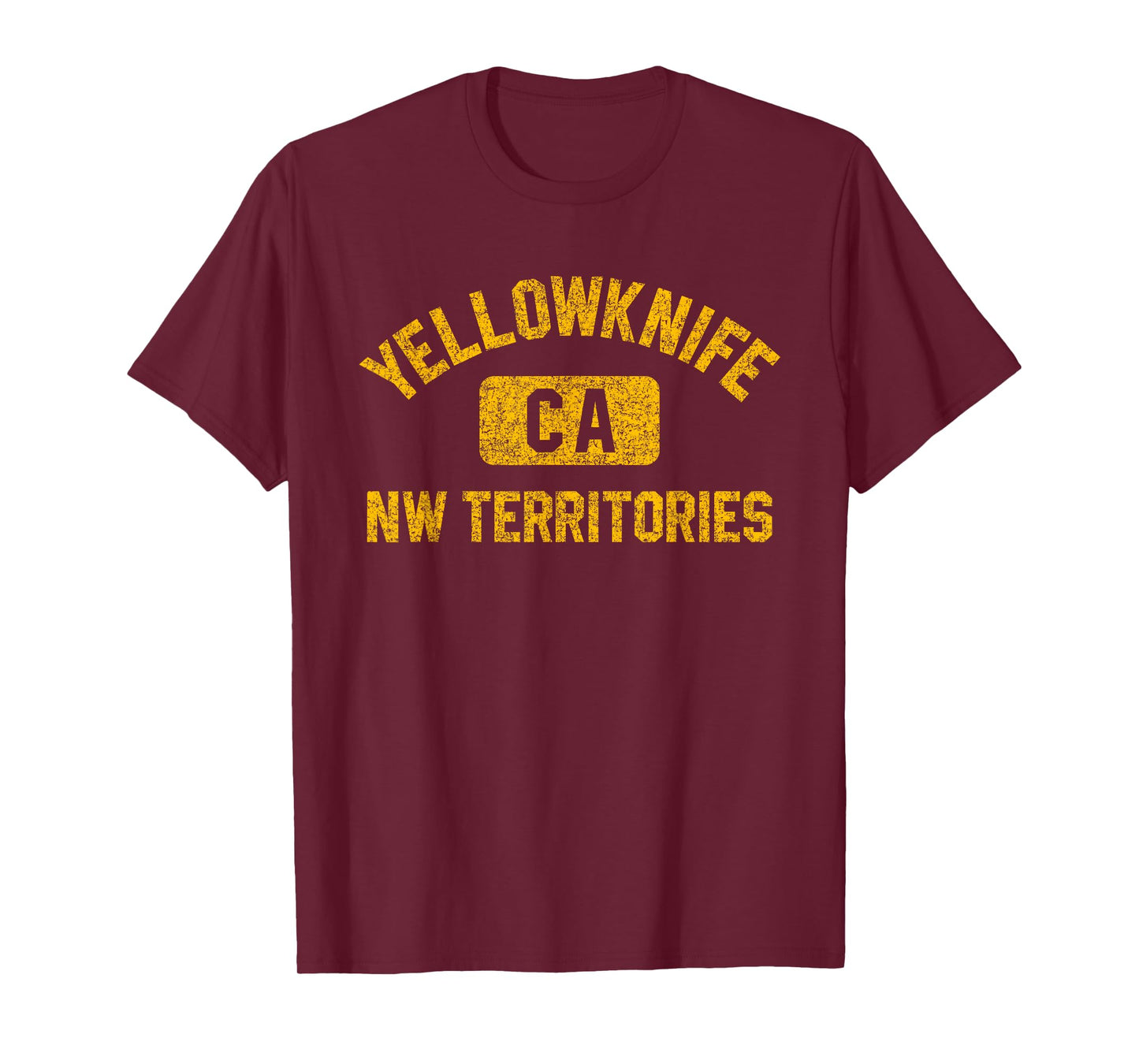 Yellowknife Canada CA Gym Style Distressed Amber Print T-Shirt