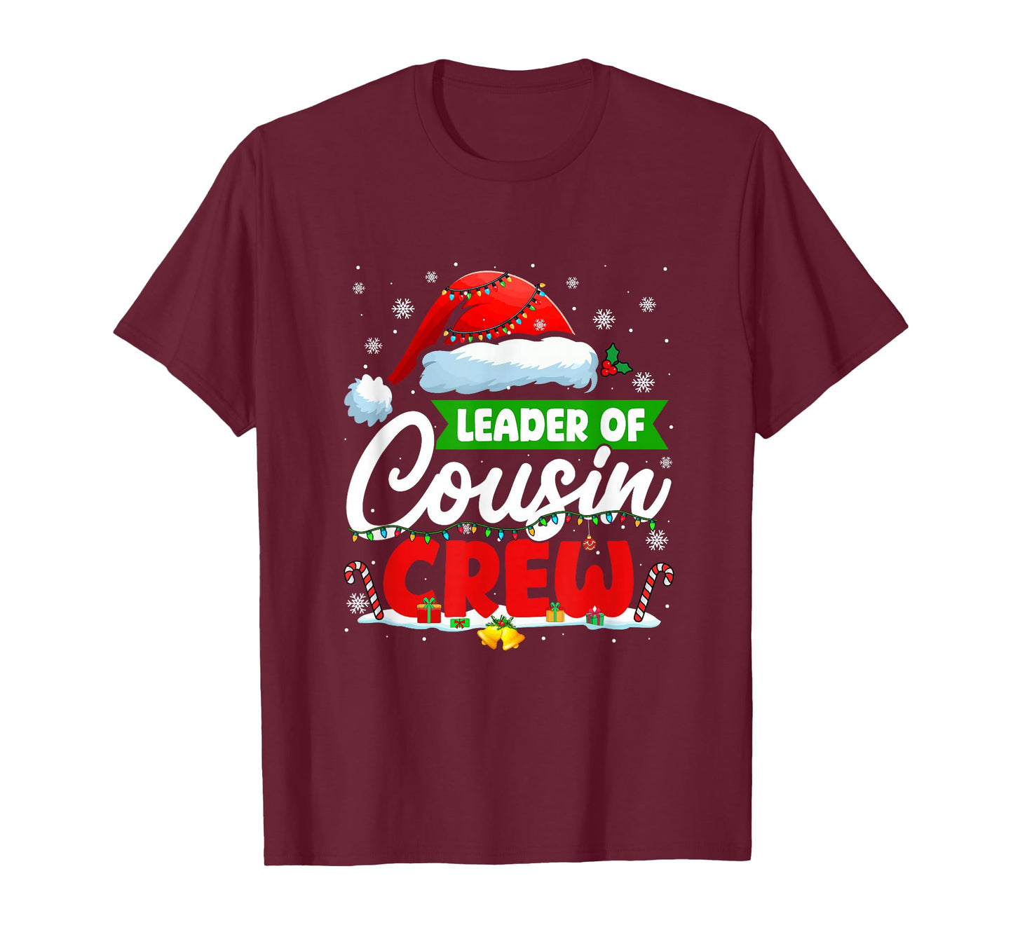 Leader of Cousin Crew Christmas Cute Santa Colorful Lights T-Shirt