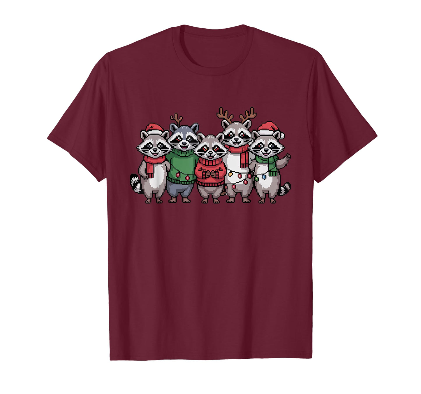 Christmas Lights Raccoon Santa Funny Xmas Tree for Men Women T-Shirt