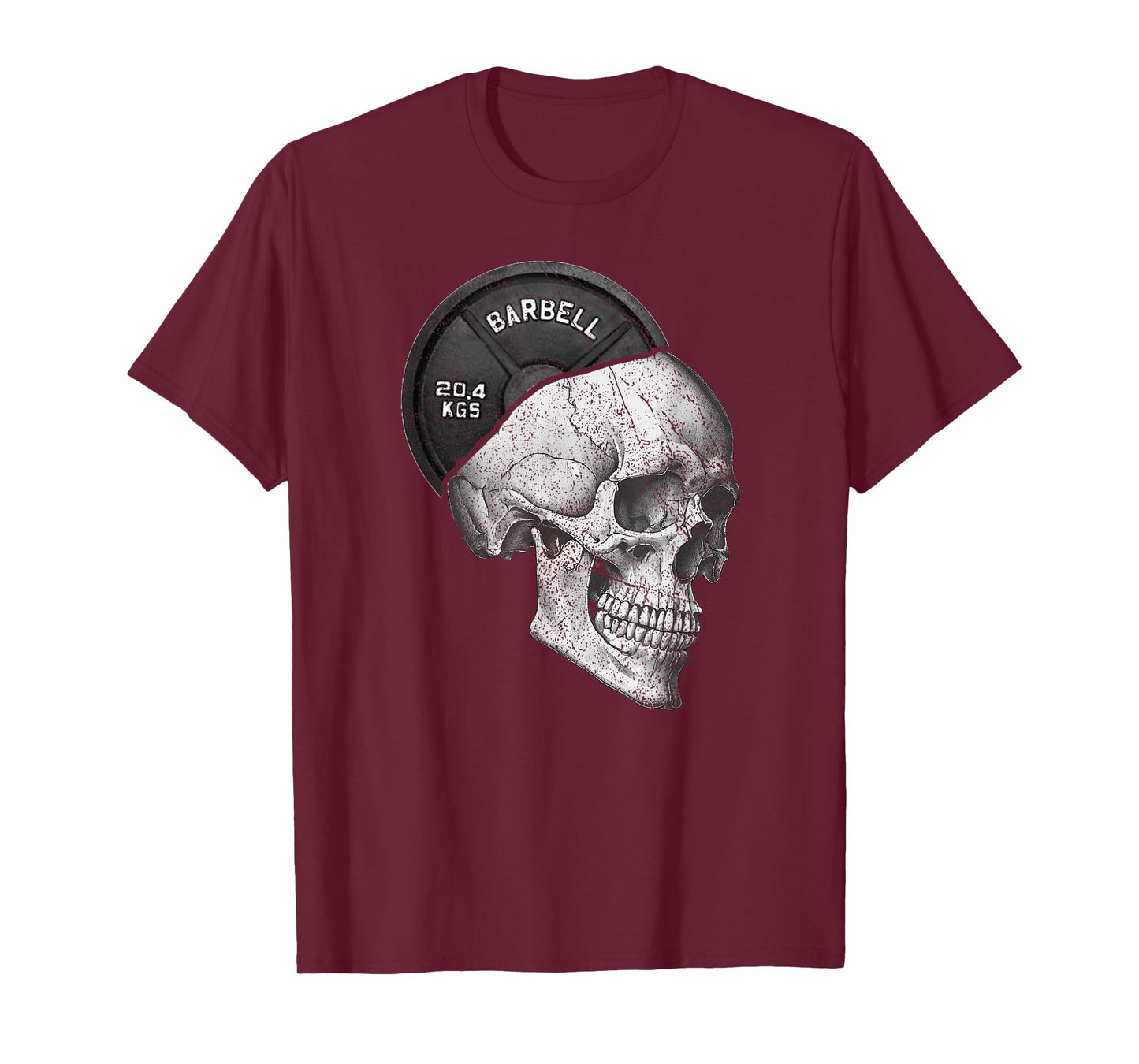 Funny Skull Weightlifting Gym Print T-Shirt