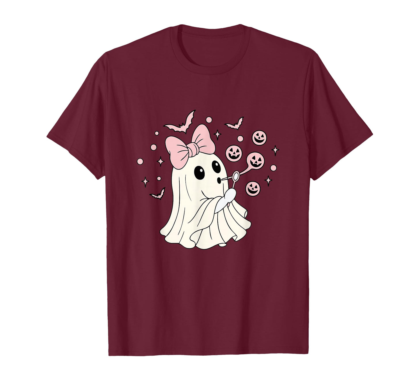 Coquette Ghost Blowing Bubble Halloween Boo-JEE Ghost Womens T-Shirt