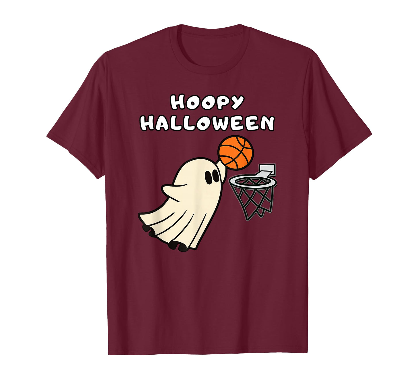 Hoopy Halloween Basketball Ghost Slam Dunk Basketball Hoop T-Shirt