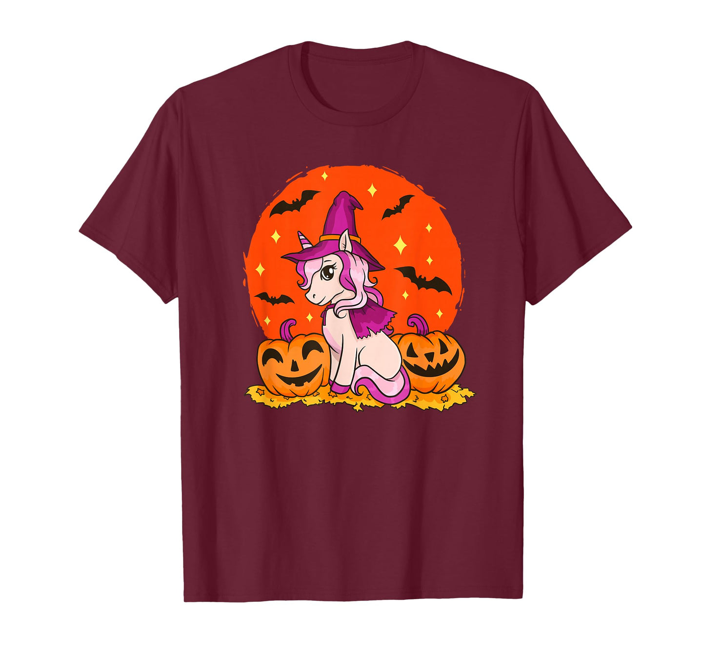 Bat Pumpkin Unicorn Girls Halloween T-Shirt