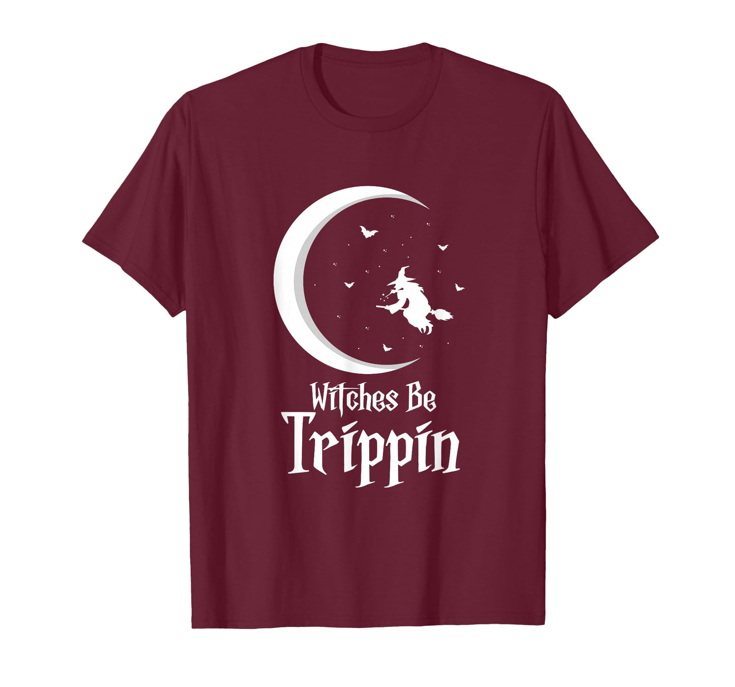 Witches Be Trippin Funny Retro Halloween Witch Flying Moon T-Shirt