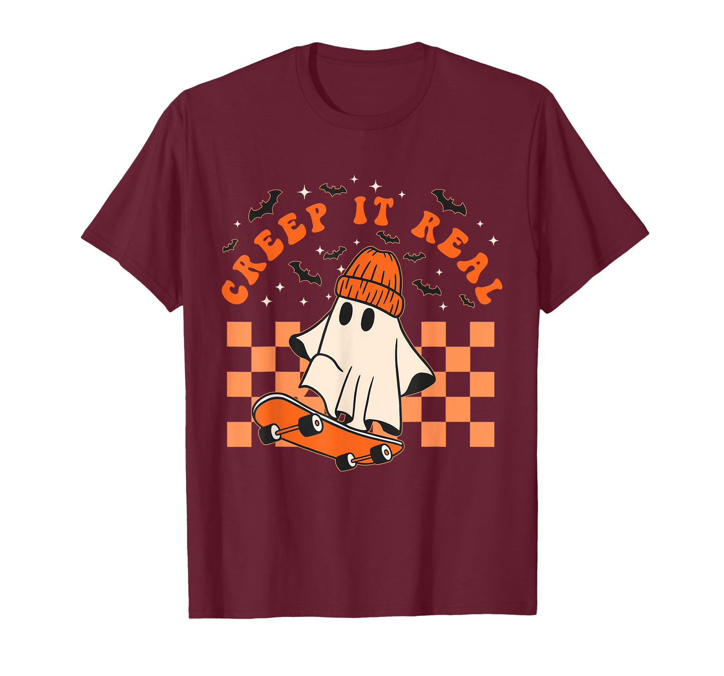 Creep It Real Vintage Halloween Ghost Skateboarding T-Shirt