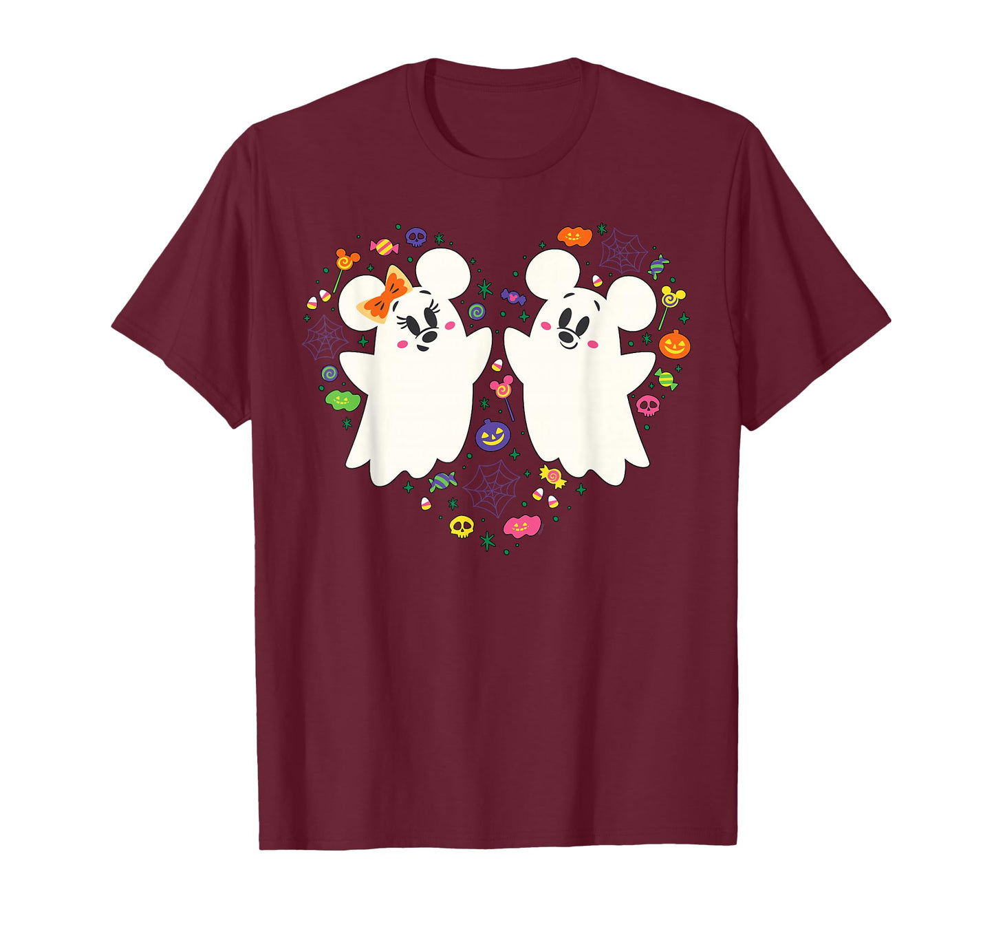 Disney Mickey and Minnie Cute Little Ghosts Halloween Heart T-Shirt
