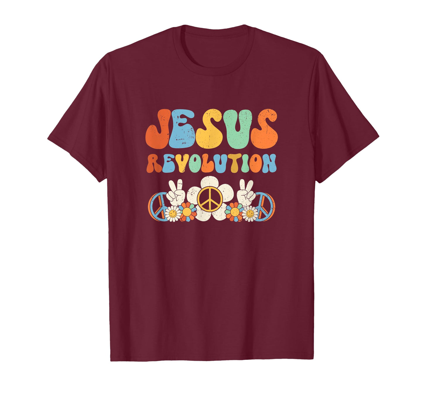 Jesus Revolution Faith Groovy Flower Peace Sign Christian T-Shirt