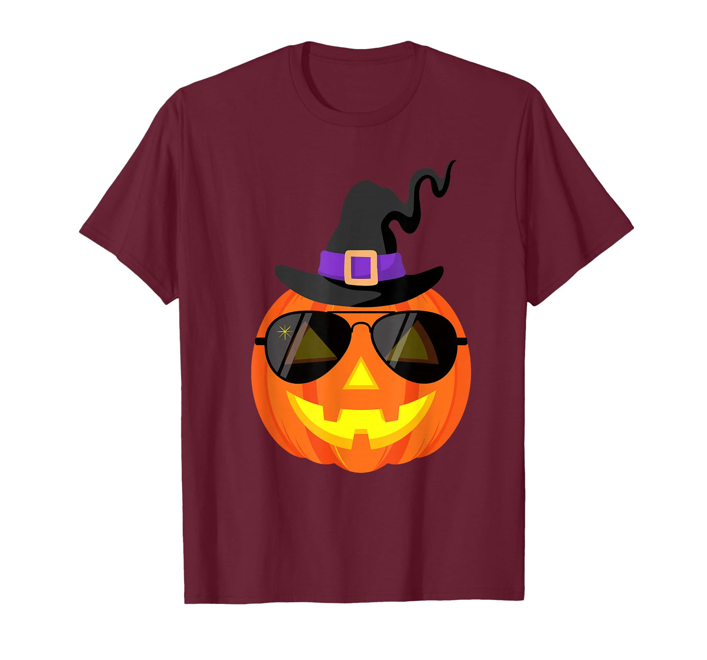 Halloween Funny Pumpkin with Sunglasses & Witch Hat T-Shirt