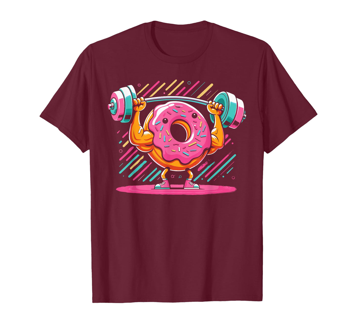 Funny Doughnut Weightlifting | Cartoon Donut Gym Workout T-Shirt