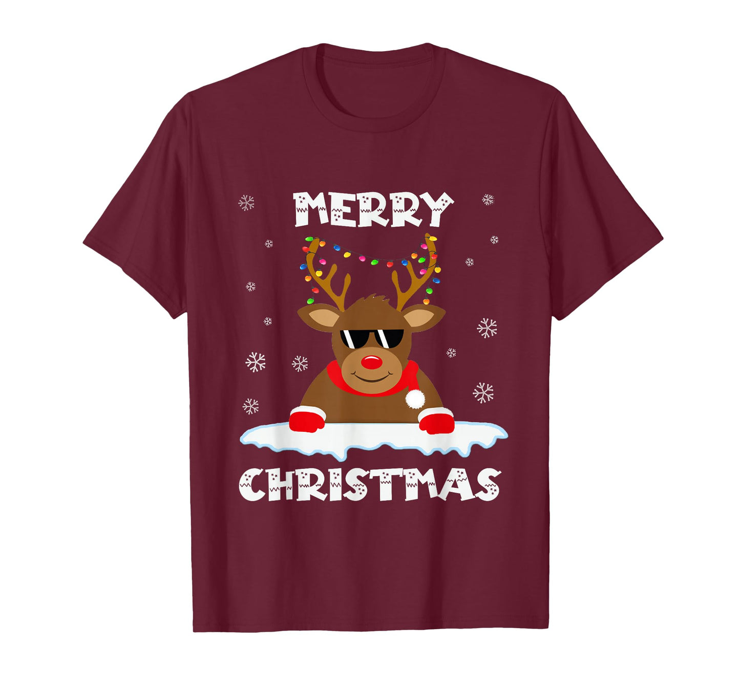 Reindeer Christmas Lights Santa Deer Rudolph Merry Christmas T-Shirt