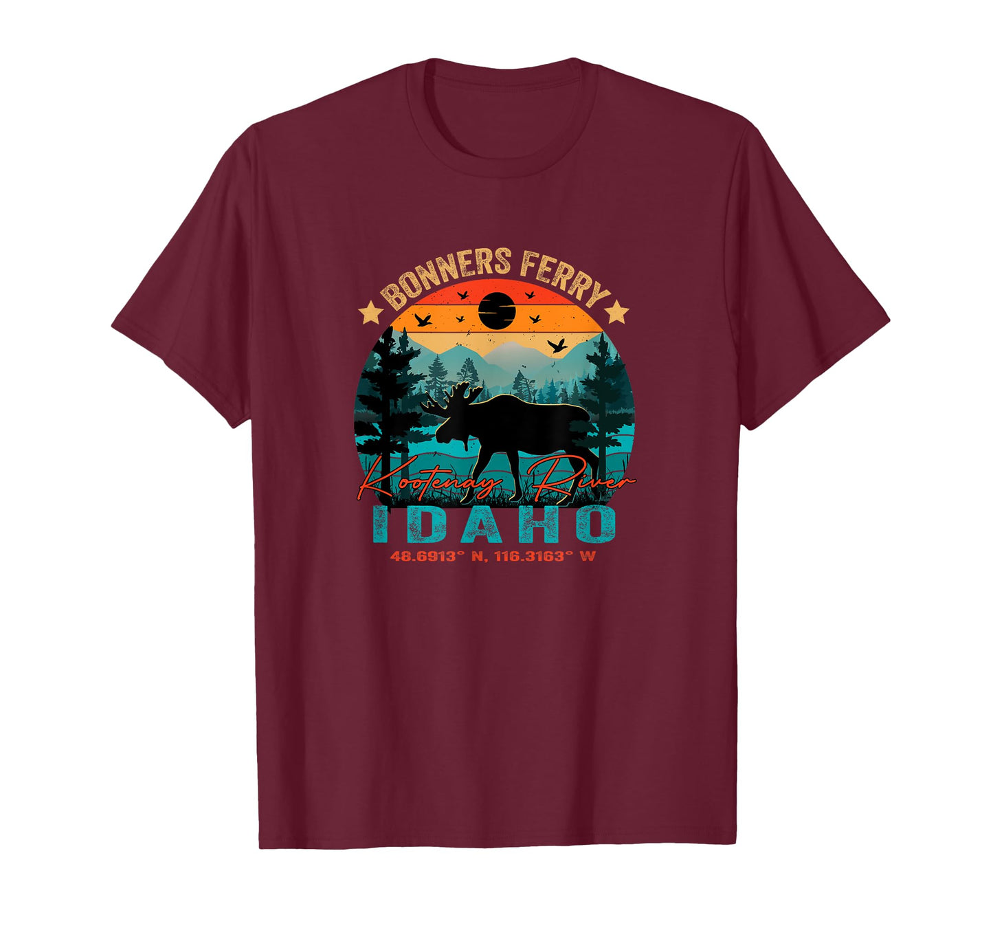 Bonners Ferry Idaho ID Retro Sunset Vintage Moose Mountains T-Shirt