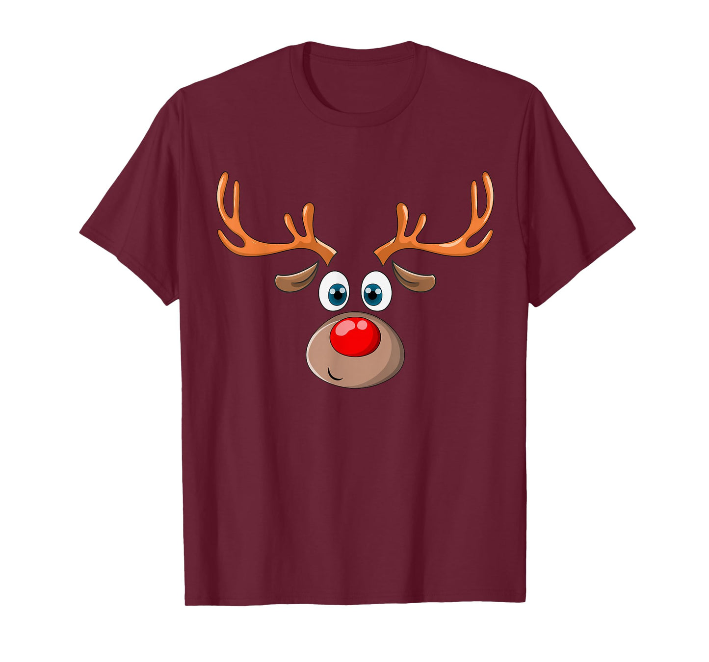Reindeer Face Deer & Red Nose Brown Christmas T-Shirt