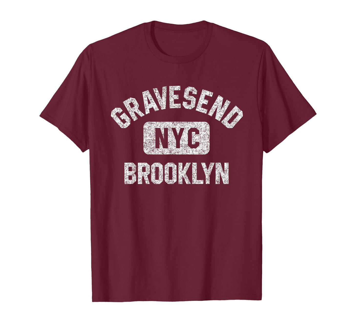 Gravesend Brooklyn NYC Gym Style Distressed White Print T-Shirt