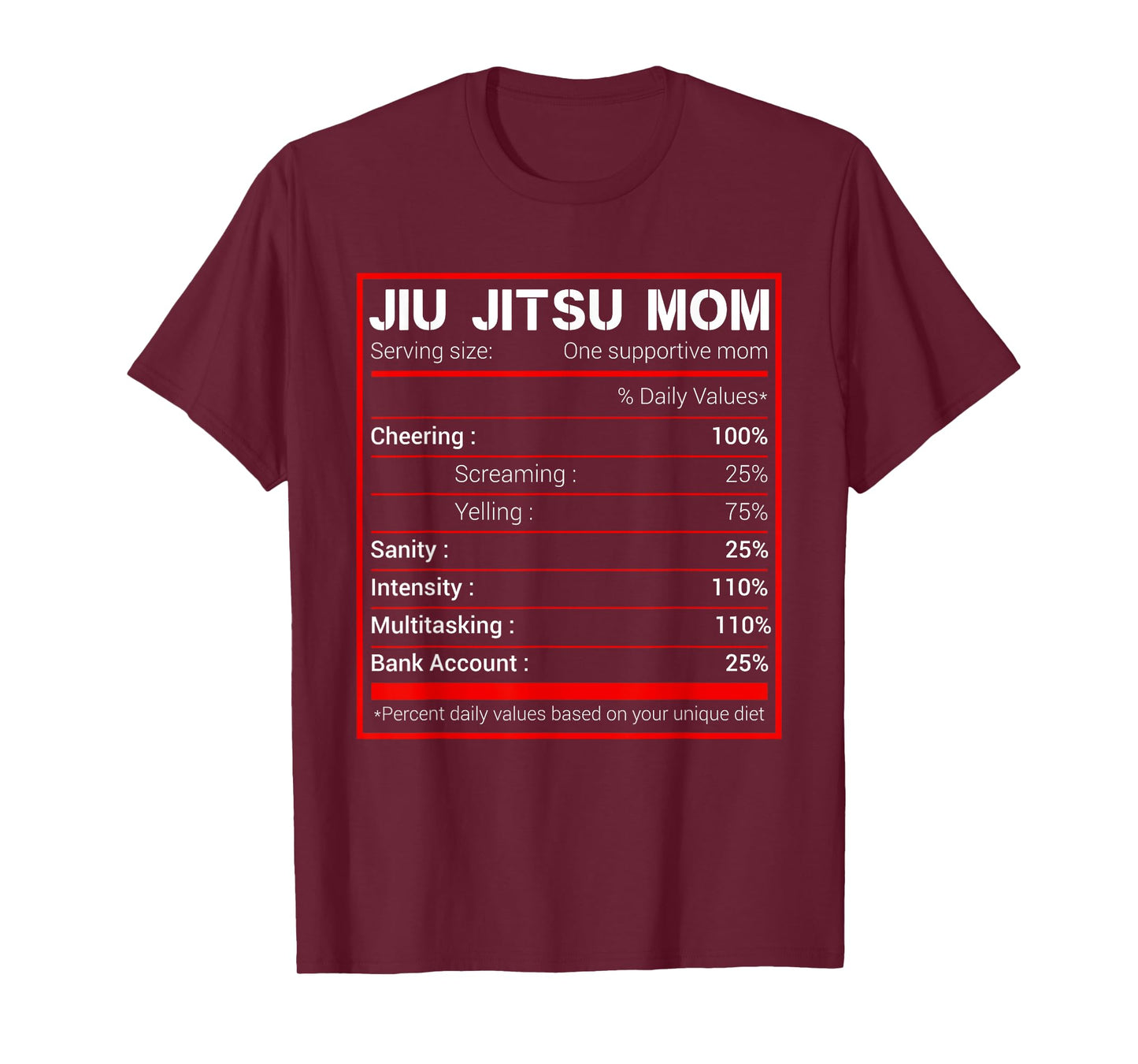 Brazilian Jiu Jitsu Mom Nutritional Facts BJJ MMA T-Shirt