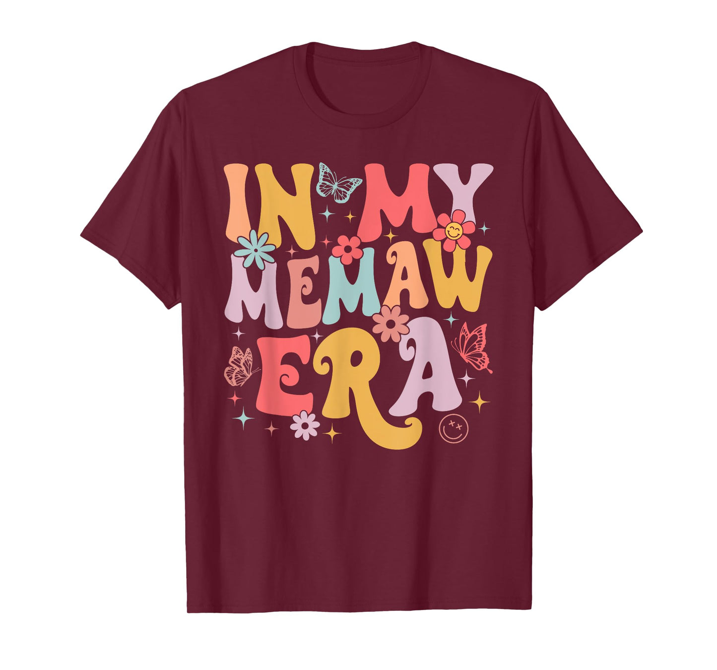 In My Memaw Era Groovy Retro Mothers Day Butterfly Women T-Shirt