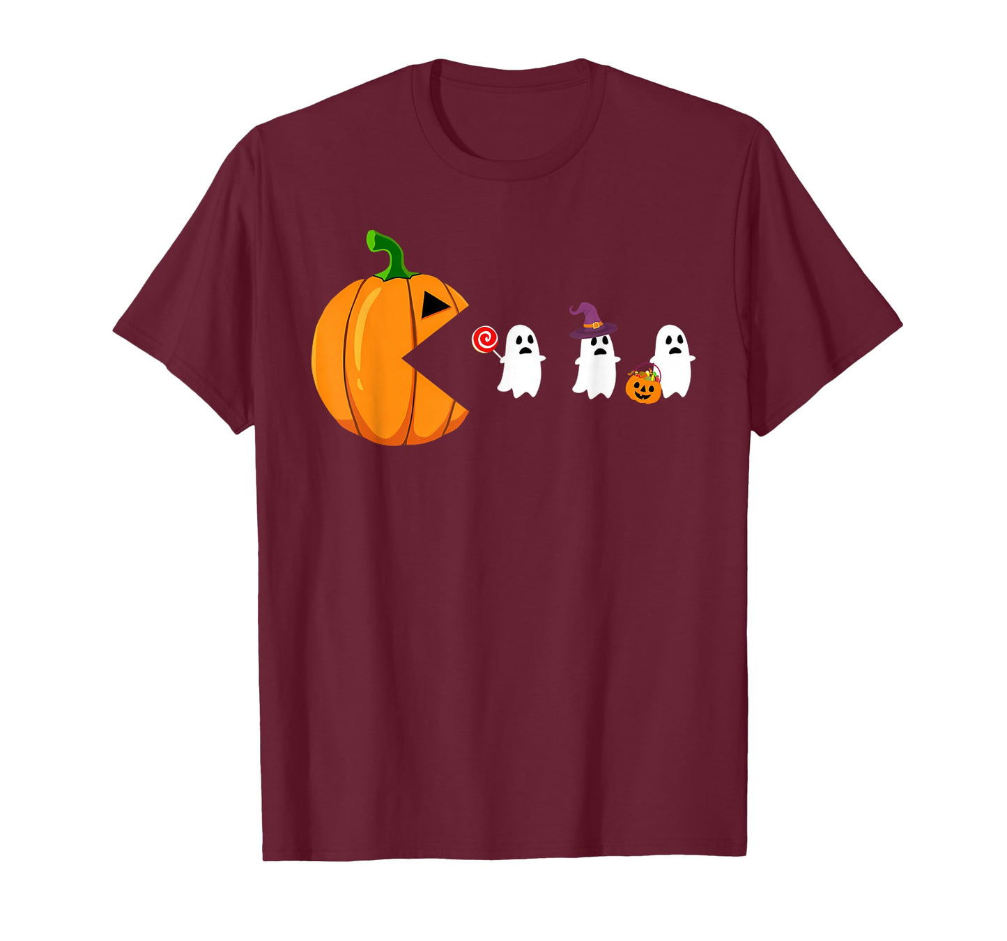 Halloween Gamer Pumpkin Eating Ghost Costume Men Boys Kids T-Shirt