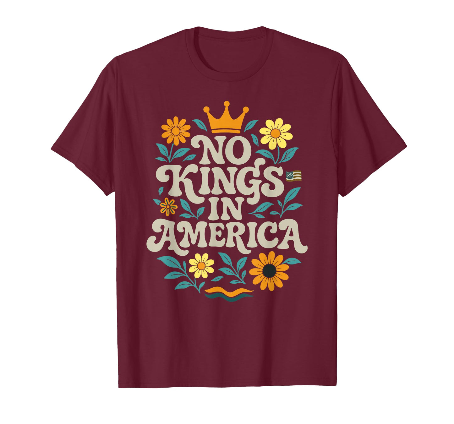 No King In American Retro Floral 70s Democracy Women T-Shirt