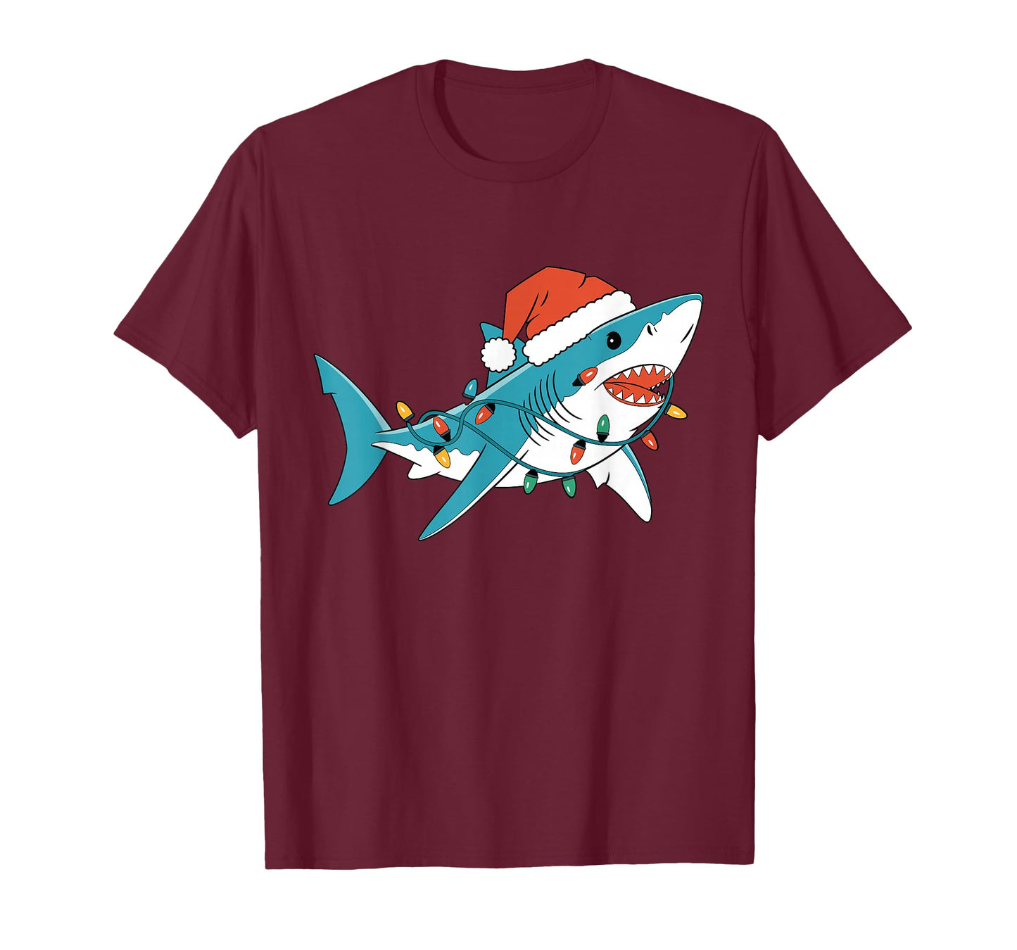 Santa Shark Christmas Lights Sharkmas Tree Xmas Boys Men Tee T-Shirt