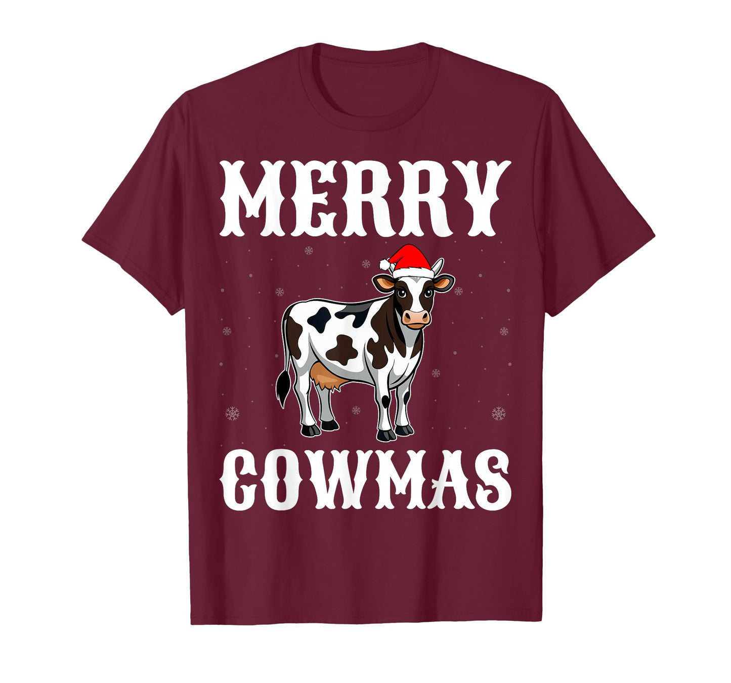 Merry Cowmas - Cow Wearing Santa Hat Dairy Farmer Christmas T-Shirt