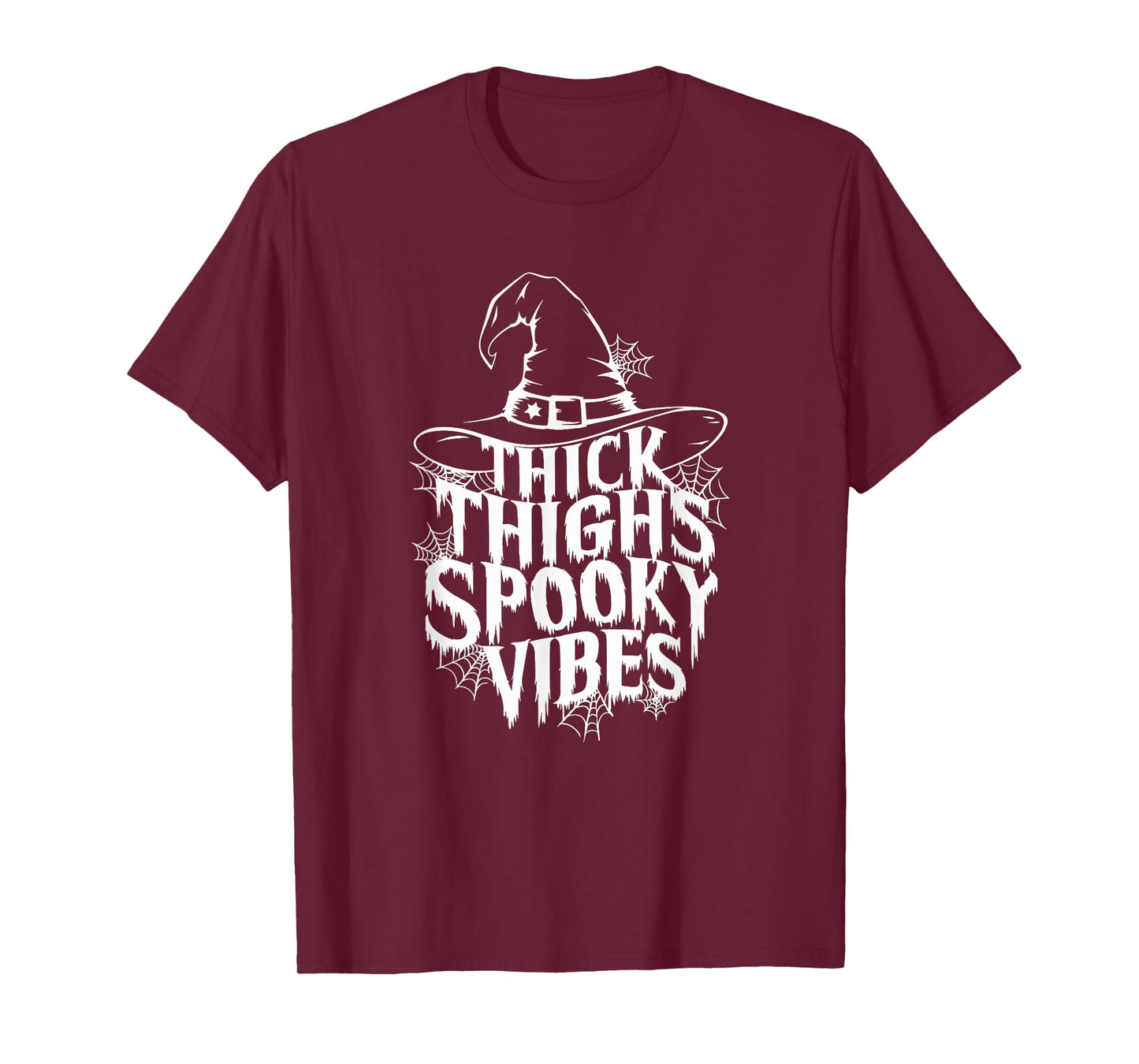 Thick Thighs Spooky Vibes Witch Hat Funny Halloween T-Shirt