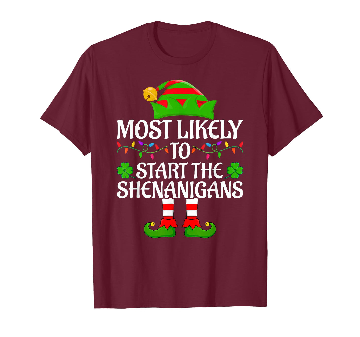 Most Likely to Start The Shenanigans Elf Christmas Pajamas T-Shirt