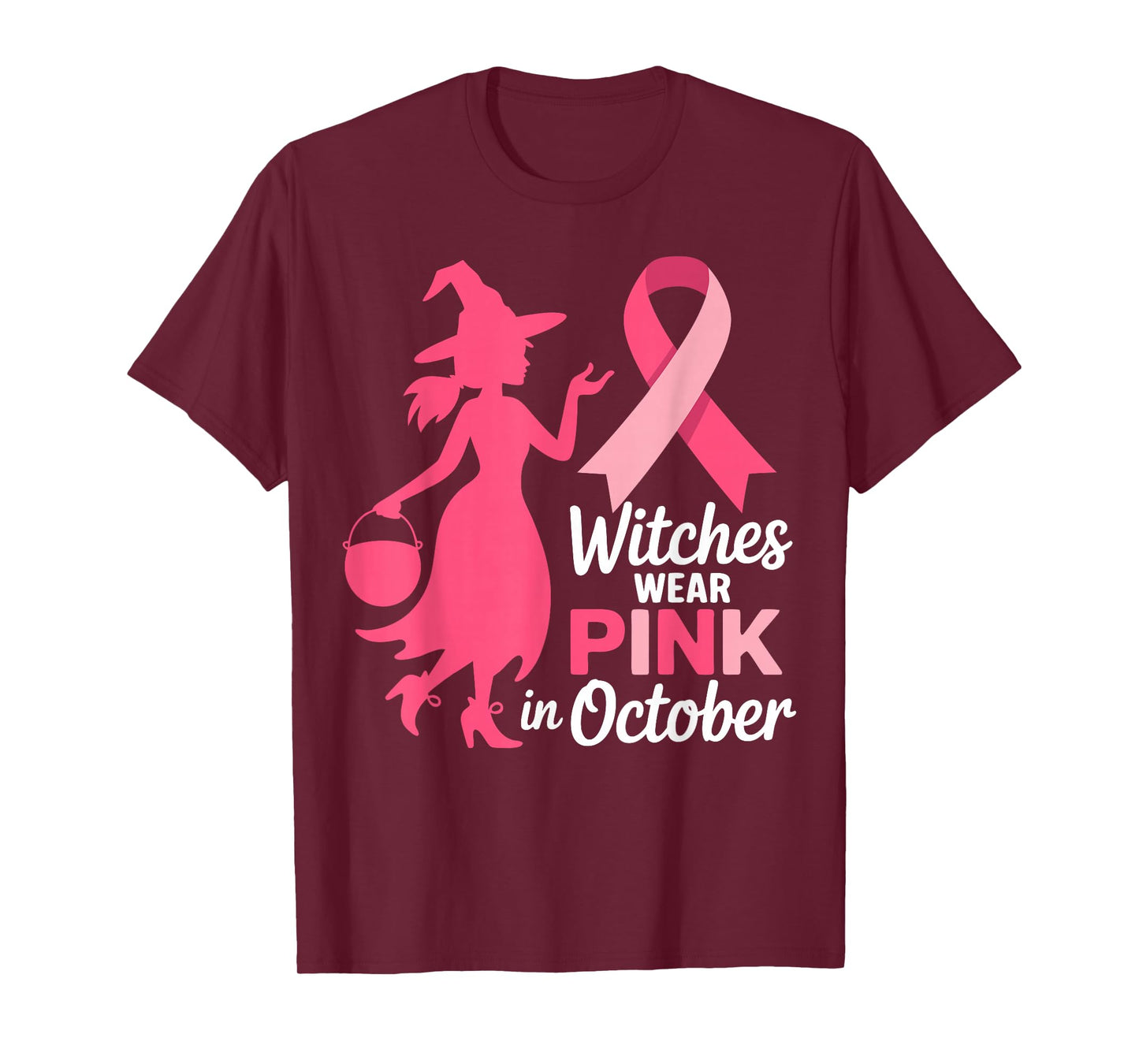 Breast Cancer Awareness Witches Wear Pink Halloween T-Shirt
