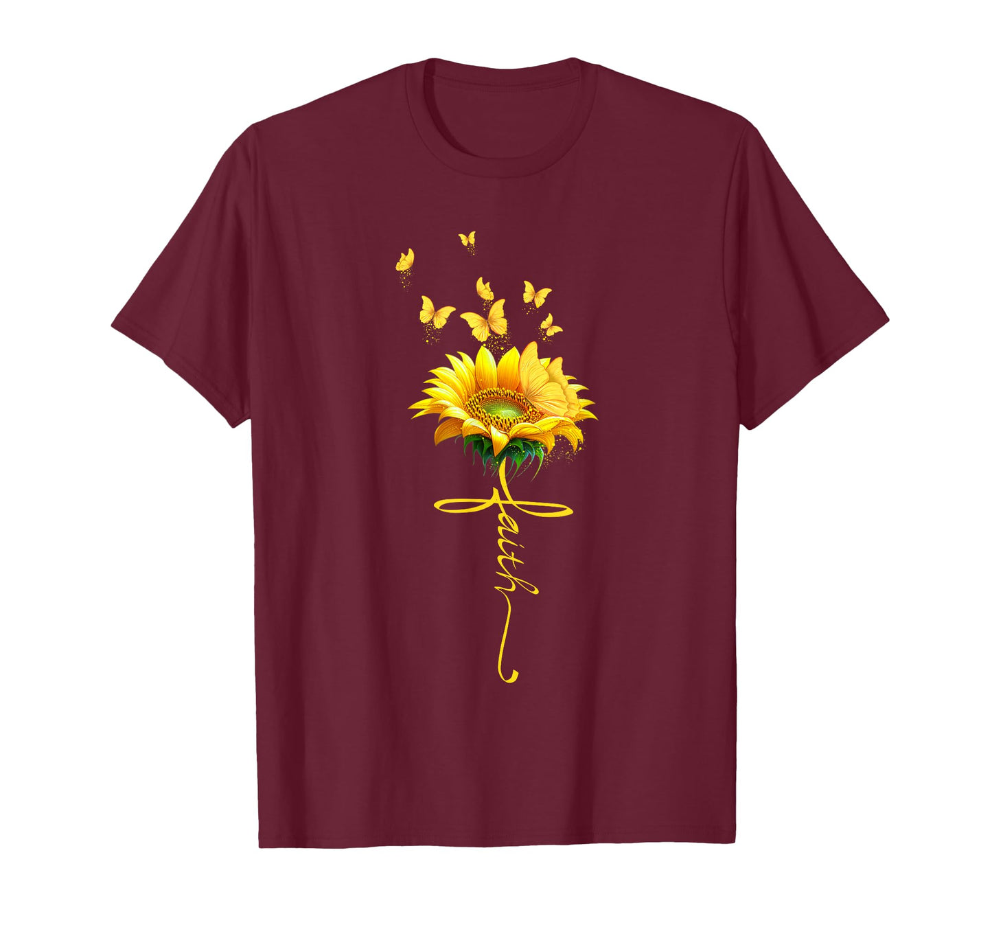 Faith Cross Sunflower Butterflies Flowers Christians T-Shirt