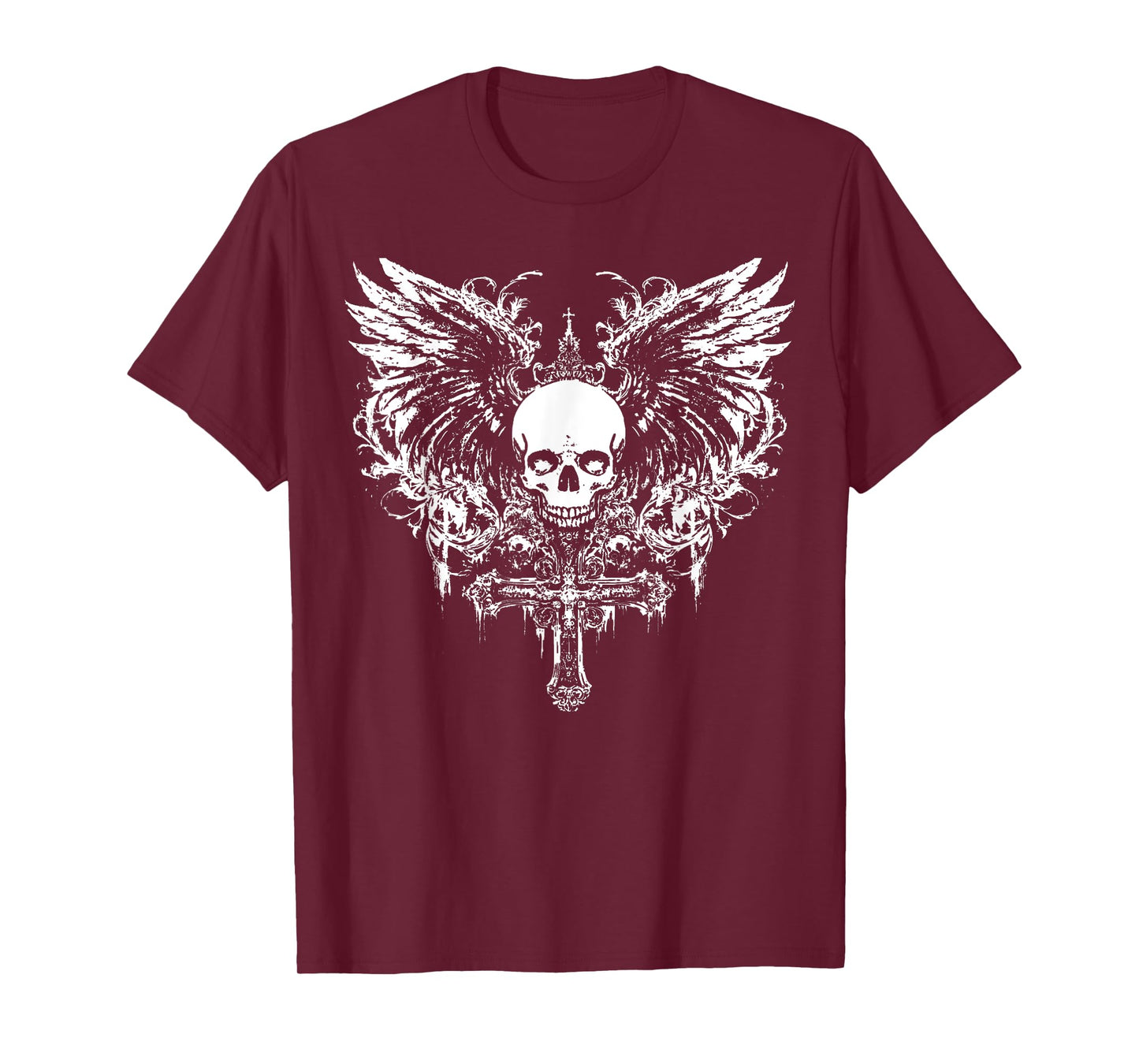 Emo Y2K Grunge Aesthetic Skull Cross Goth Alt Gothic Wings T-Shirt