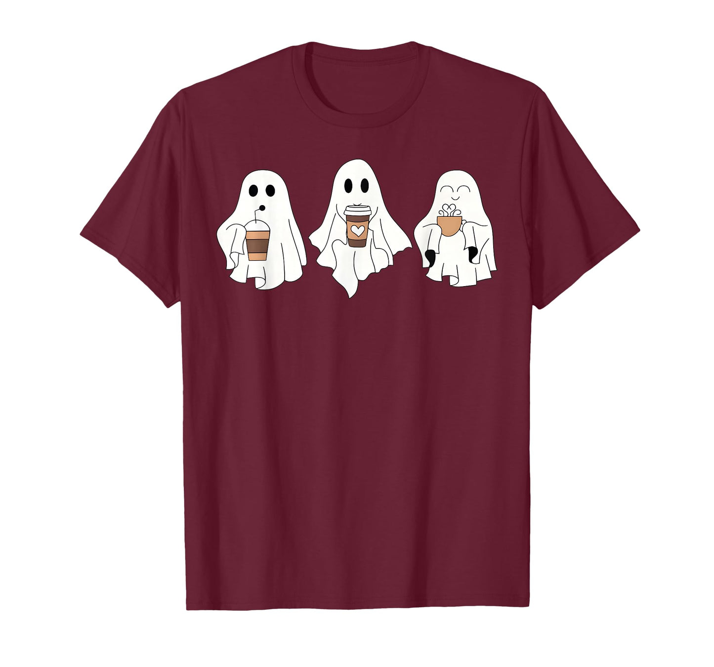 Cute Ghost Drinking Coffee Halloween Ghost Ice Coffee Womens T-Shirt