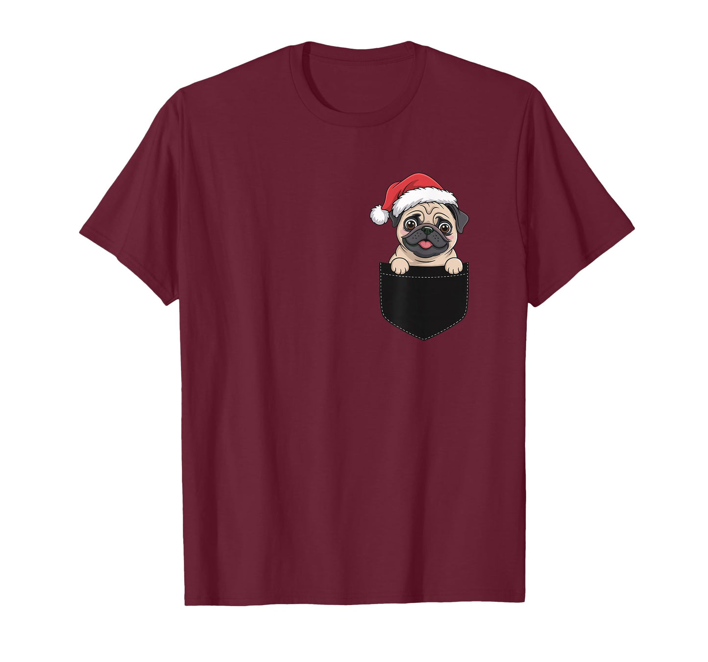 Pug Pocket, Christmas Pug in a Pocket, Pug Santa hat T-Shirt
