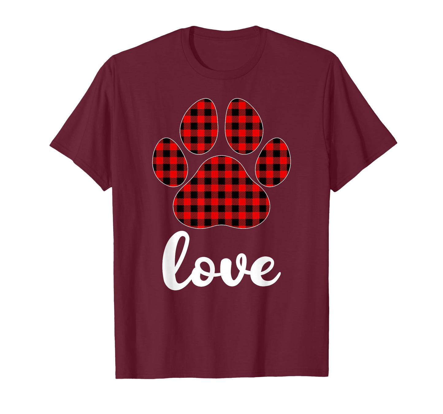 Dog Paw Buffalo Plaid Christmas Pajamas Love Dog Xmas T-Shirt